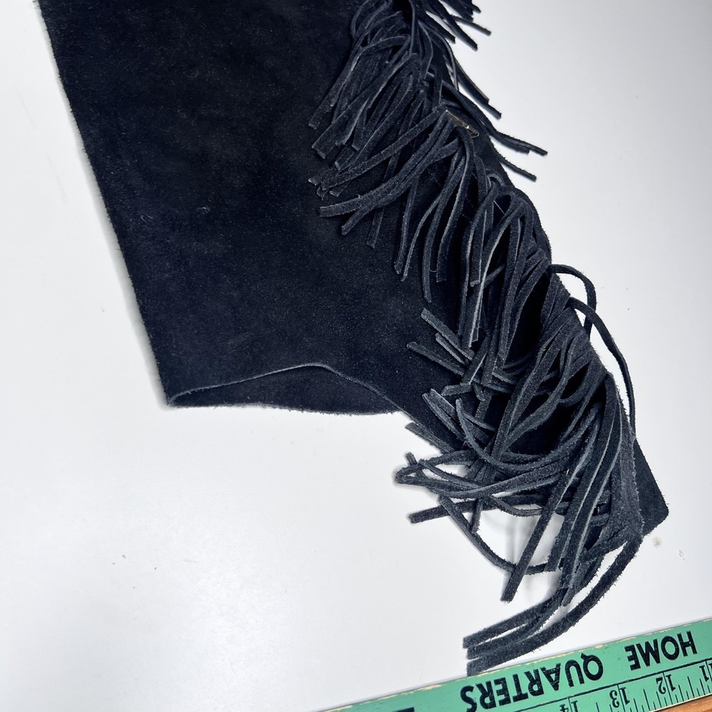 90s Suede Chaps Pants Mens 35x35 Black Fringe Western Belted Cowboy Riding - Picture 3 of 10